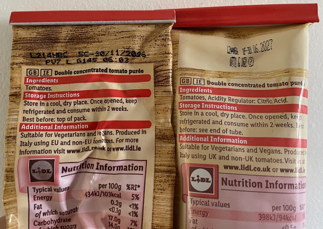 Two variants of the same tomato purée